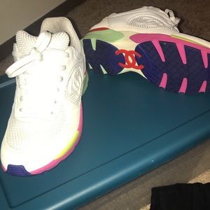 Cream,White and Multicolored Sole Chanel Sneakers